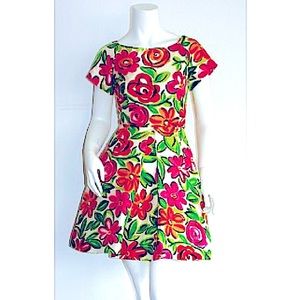 Arnold Scaasi Floral Dress Vintage Silk Size 2
